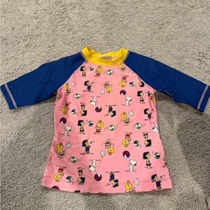Hanna andersson peanuts snoopy Girls' Pink & Blue Rash Guard Swim Shirt